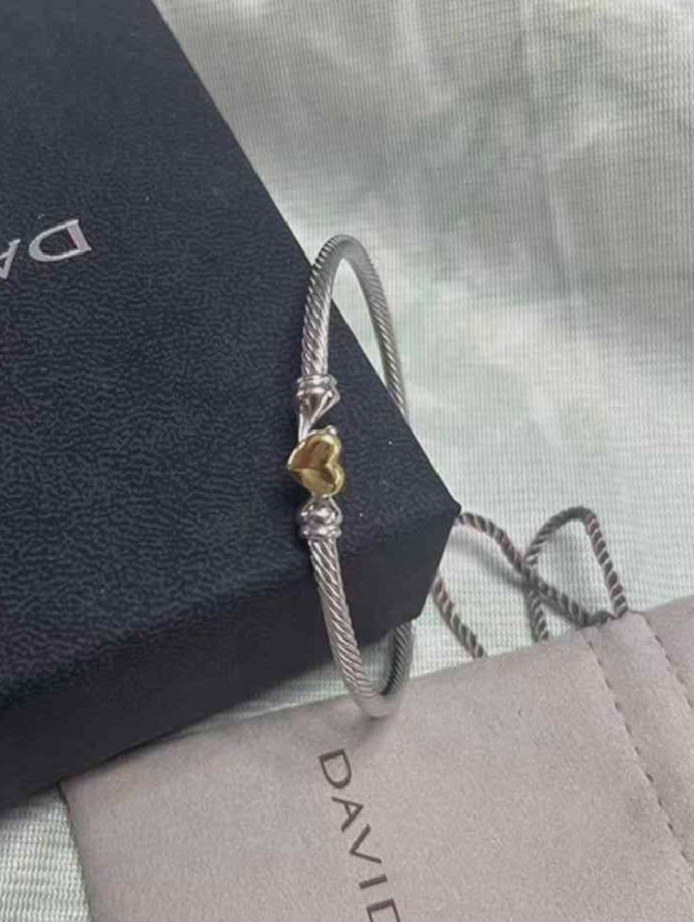 David Yurman Two-Tone Cable Bracelet with Gold Heart Accent - Picture 2 of 8